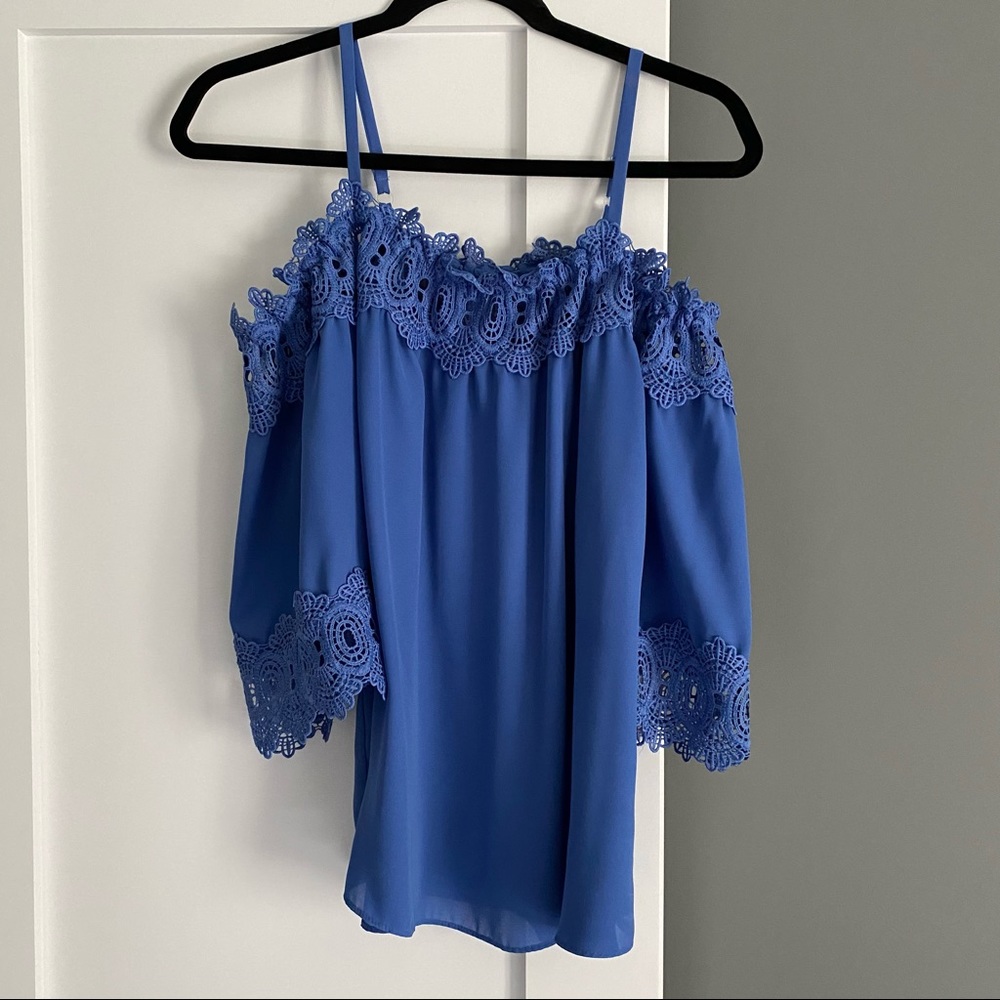 IZ Byer Off The Shoulder Lace Top Blue